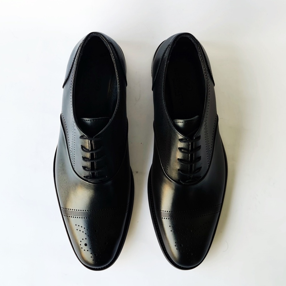 Sposami Black Men's Genuine Leather Oxford Shoes - Leather Sole - Picture 5 of 6